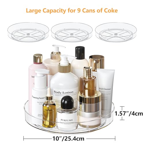 4 Pack 10 Inch Clear Lazy Susan Turntable Organizer for Cabinet, Non-Slip Acrylic Rotating Tray with Raised Edge, Spinning Spice Rack for Kitchen Pantry, Refrigerator, Vanity, Bathroom - size: 10inch - 4 Pack