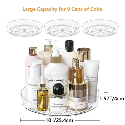 4 Pack 10 Inch Clear Lazy Susan Turntable Organizer for Cabinet, Non-Slip Acrylic Rotating Tray with Raised Edge, Spinning Spice Rack for Kitchen Pantry, Refrigerator, Vanity, Bathroom - size: 10inch - 4 Pack