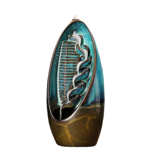 Backflow Ceramic Incense Burner Smoke Waterfall Incense Holder Aromatherapy Ornament Incense Burner Home Decor for Yoga Spa Office Bedroom (Blue) - color: Blue