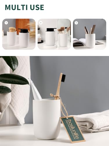 Bosilunlife Soap Dispenser and Toothbrush Holder Set - 11Oz Foam Soap Dispenser Pump Ceramic Bathroom Counter Soap Toothbrush Holder Set White Bathroom Accessories Set - color: White-cylinder Foam