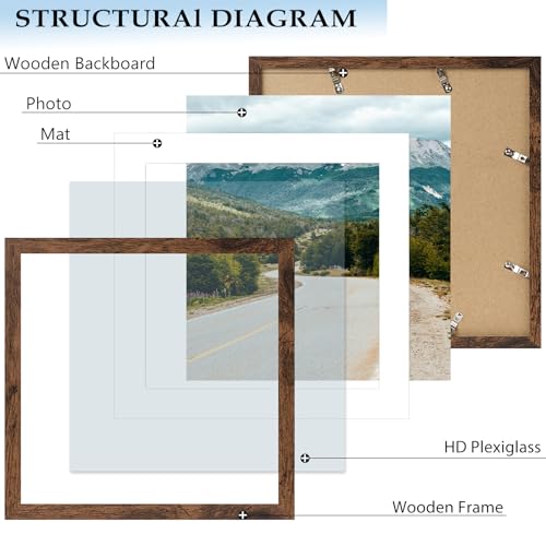9x9 Picture Frame with 7x7 Mat Deep Brown, Display 7x7 with Mat or 9x9 Without Mat, Wood 9 by 9 Photo Frame, 9 x 9 Frame for Wall Hanging and Tabletop Display, Deep Brown, 3 Pack - size: 9x9 inch