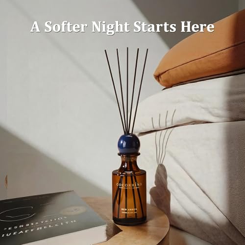 Reed Diffuser 8.5 oz Large Capacity Red Amber Scent | 6 Reed Sticks, Long-Lasting, Home Fragrance Oil Diffuser for Bathroom, Bedroom & Home Décor