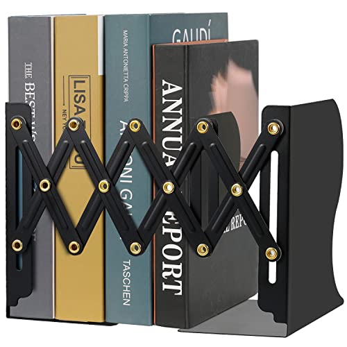 Hossejoy Adjustable Bookends, Heavy Duty Metal Book Ends, Expandable Bookcase Book Holder Stand Shelf Rack for Student Office Book File Organizer Storage, Extends up to 19 inches (Black)