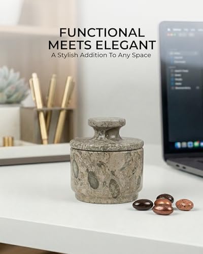 Natural Marble Salt Cellar With Lid - Stone Salt Container And Stone Salt Holder, Spice Jars for Counter, Candy Jar & Spice Jar, Oceanic - color: Marble Candy Jar - Oceanic