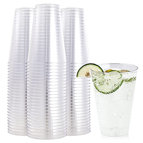 FOCUSLINE 100 Pack 14 oz Clear Plastic Cups, Disposable Drinking Cups | Heavy-Duty Hard Plastic, Reusable, Crack Resistant, Ideal for Weddings, Parties, Thanksgiving, Halloween, Christmas - color: 14 oz Clear