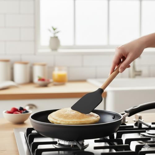 Silicone Cooking Utensils Kitchen Utensil Set - 446°F Heat Resistant Silicone Kitchen Utensils Set, Spatula,Turner Tongs, Spoon, Whisk,Kitchen Gadgets for Nonstick Cookware, BPA Free (Black) - color: Black