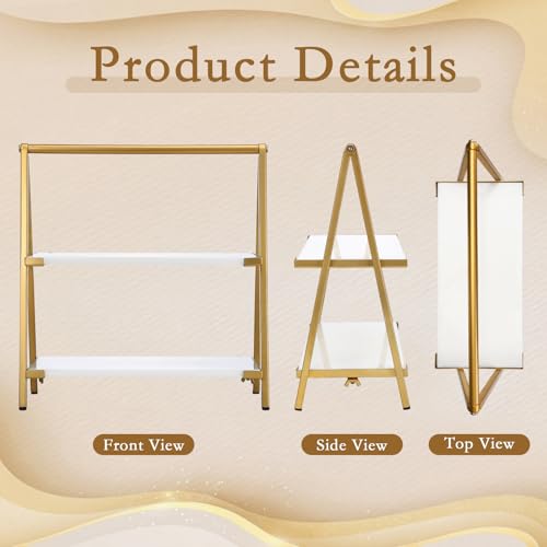 2-Tier White Marble Cake Stand with Gold Metal Frame Versatile 2-Tier Serving Tray for Desserts Cupcake Food for Briday Wedding Home Party Gatherings Decoration