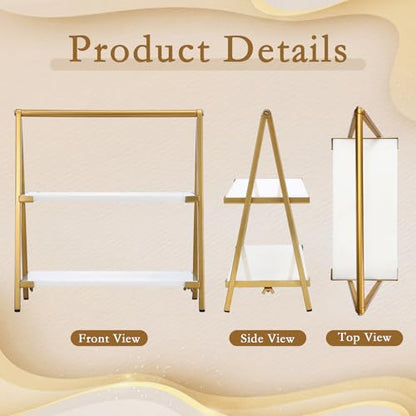 2-Tier White Marble Cake Stand with Gold Metal Frame Versatile 2-Tier Serving Tray for Desserts Cupcake Food for Briday Wedding Home Party Gatherings Decoration