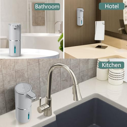 Automatic Soap Dispenser – Touchless Foaming Soap Dispenser 400ml USB Rechargeable Dispenser Electric Wall Mounted 4levels Adjustable Foam Soap Dispenser Pump for Bathroom Kitchen(Silver) - color: Silver, style: Foam