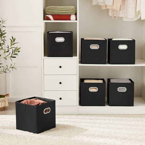 MAX Houser Fabric Storage Cubes Bins with Dual Plastic Handles, Closet Bedroom Drawer Organizer, Black - color: 12 black