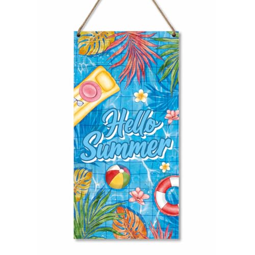 Hello Summer Wooden Hanging Sign, Summer Sign Decor, Printed Wood Wall Art Signs, Gifs For Friends, Front Door Decor for Porch, Patio, Entryway, Beach House - color: Style 06