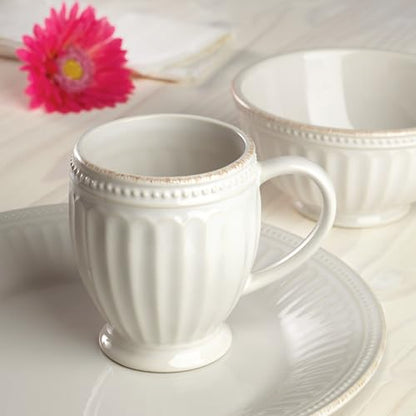 Lenox French Perle Groove White Stoneware Mug Set for 4, 12oz | dishwasher safe, microwave safe | coffee mug gift for coffee lovers | 4.25 inch, 14oz, gift for women - style: Mugs, Set of 4