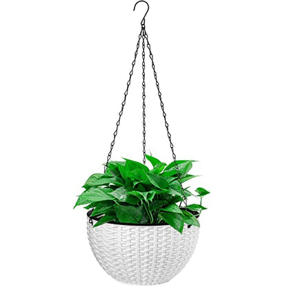 Foraineam 2-Pack Dual-pots Design Hanging Basket Planters Self-Watering Indoor Outdoor Plant & Flower Hanging Pots with Drainer and Chain, 2 Size Assorted (White)