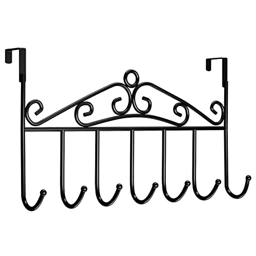 Youdepot Over The Door Hook - 7 Hooks, Black Coat & Towel Rack | for Bathroom, Clothes, Belts, Hats, Towels, with Door Hanger, Bathroom Clothes, Bathroom Clothes Belts, Clothes Belts Hats