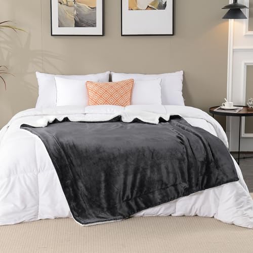 Sherpa Fleece Throw Blanket, Reversible Super Soft Luxurious Plush Blanket Twin Size, Dark Grey - color: Dark Grey, size: 60"×80"