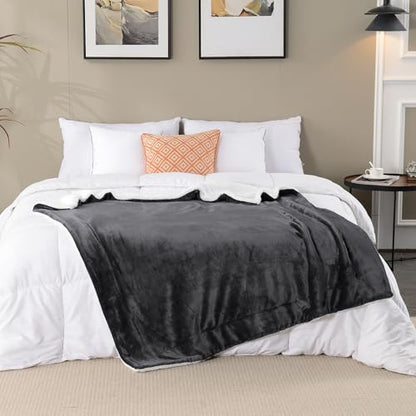 Sherpa Fleece Throw Blanket, Reversible Super Soft Luxurious Plush Blanket Twin Size, Dark Grey - color: Dark Grey, size: 60"×80"