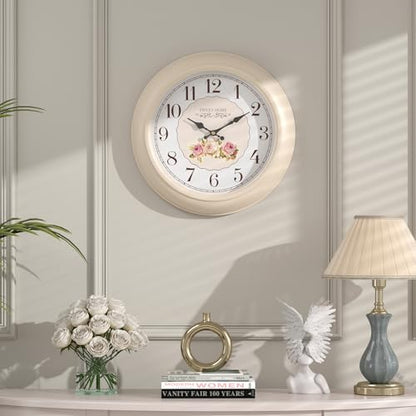 Abdurey Sweet French Decorative Wall Clock,Creamy White Rose Style | Battery Operated Silent Decor Wall Clocks for Living Room, farmhouse, Bedroom, Bathroom, Dining Room 11.5"