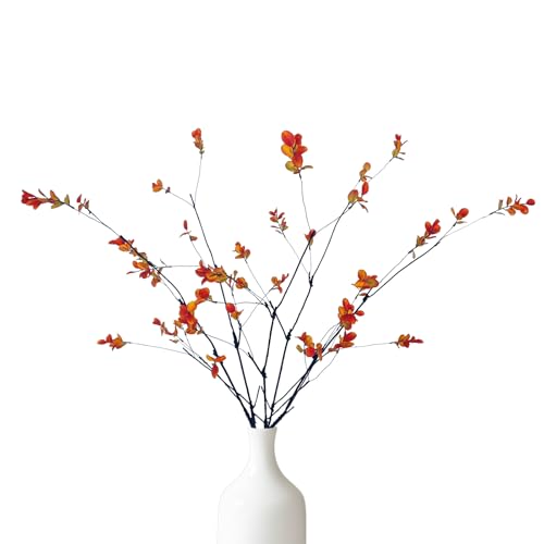 5 Pcs 37.4" Artificial Eucalyptus Stems for Vase, Autumn Yellow Leaf Faux Greenery, Olive | Ficus Long Stem Fake Leaves, Indoor Faux Plants for Home Office Decor