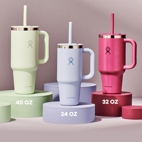 Hydro Flask Travel Tumbler with Handle, Lid and Straw - Insulated Stainless Steel in 24 Oz Cascade - color: Cascade, size: 24 Ounces