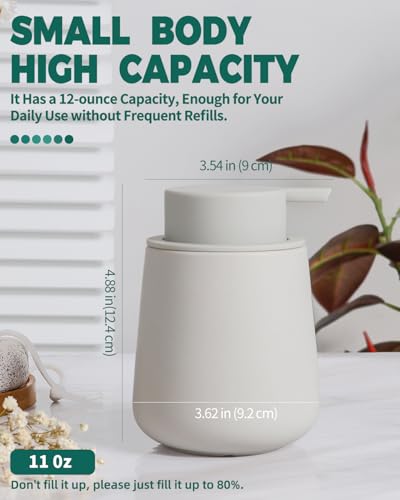 Bosilunlife 12Oz Ceramic Foam Soap Dispenser for Bathroom Kitchen Counter | Premium countertop foam pump creates delicate dense foam, stable desktop placement, Matte Light Grey - color: Matte Light Grey
