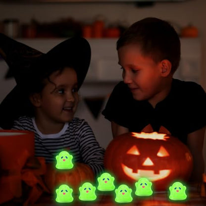 JUNEBRUSHS 50 Pcs Halloween Mini Ghost, Luminous Ghost Figurines Miniature Ornaments Glow in The Dark for DIY Crafts Party Gifts Landscape Decorations - style: Ghost Style
