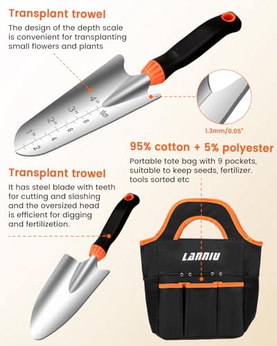7-Piece Gardening Tools Set | Heavy Duty Stainless Steel, Black Tote Bag, Ergonomic Non-Slip Grip, For Planting, Weeding & Digging - style: 7-Piece Set