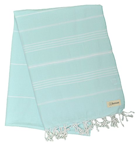 Bersuse Towels Anatolia XL Beach Blanket Throw Blanket Turkish Towel 100% Cotton Extra-Large Quick-Dry Lightweight Premium Peshtemal Towel - 61x82 Inches, Aqua Marine - color: Aqua Marine