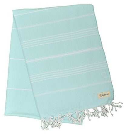 Bersuse Towels Anatolia XL Beach Blanket Throw Blanket Turkish Towel 100% Cotton Extra-Large Quick-Dry Lightweight Premium Peshtemal Towel - 61x82 Inches, Aqua Marine - color: Aqua Marine