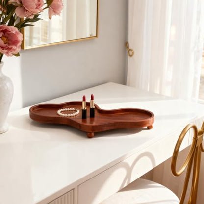 Wood Cloud Tray, Boho Cloud Jewelry Tray for Perfume & Rings, Decorative Wooden Trinket Dish for Dresser, Room Aesthetic Decor, Housewarming Gift (Brown)