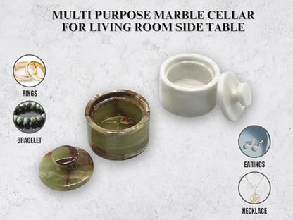 Marble Salt Cellar with Lid 2 Pack - Stone Salt Container for Countertop, Salt Box Keeper for Kitchen Counter, 3.5 oz OceanicX Marble Cellar Set (White Green) - color: White Green