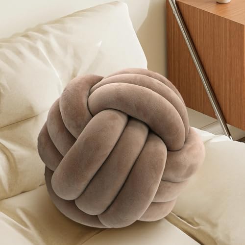 Knot Pillow Ball, Soft Plush Decorative Throw Pillow, Handmade Round Knotted Cushion for Sofa, Couch & Bedroom, Cute Home Decor Pillow (7.87 Inches, Camel) - color: Camel, size: 7.87 Inches