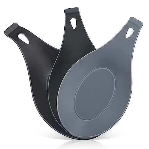 Spoon Rest for Stove Top, 3 Pack Small Silicone Spoon Holder for Kitchen Counter, Coffee Spoon Rest, Heat Resistant Cooking Spoon Holder Perfect Kitchen Gadgets - color: Gray