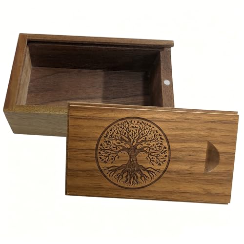 Small Wood Gift Box with Magnetic Sliding Lid, Wood Tree of Life Engraving Tiny Wooden Keepsake Gift Box USB Box for Family/Friends/Photographer/Client(Walnut Wood,3.15x2x0.98inch) - color: Walnut (3.15")