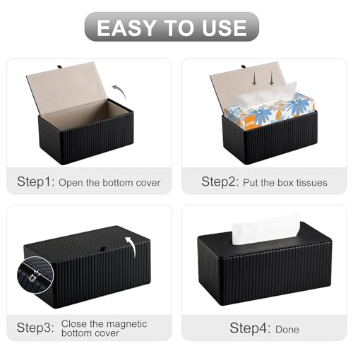 PU Leather Tissue Box Cover Rectangular Tissue Box Holder with Magnetic Bottom, Napkin & Facial Tissue Holder Dispenser for Home, Office for Standard 120-count/160-count (2-Ply) Black Stripe - color: Black Stripe