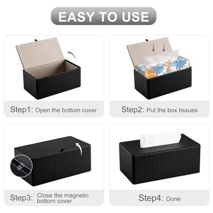 PU Leather Tissue Box Cover Rectangular Tissue Box Holder with Magnetic Bottom, Napkin & Facial Tissue Holder Dispenser for Home, Office for Standard 120-count/160-count (2-Ply) Black Stripe - color: Black Stripe