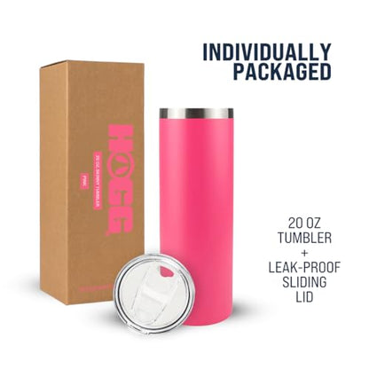 Hogg 20 oz Skinny - Bright Pink, Powder Coated Tumblers for Laser Engraving, Engravable Tumblers Bulk, Stainless Steel Cups Bulk, Insulated Cups with Lids - color: Bright Pink