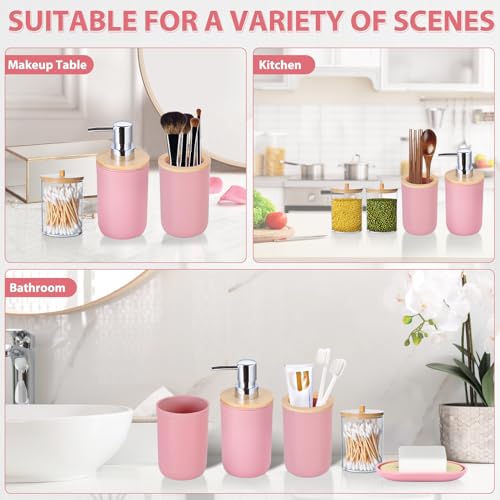 Bathroom Accessories Set 5Piece Pink Bathroom Sets, Toothbrush Holder, Toothbrush Cup, Lotion Soap Dispenser, Soap Dish and Qtip Holder Bathroom Decor - style: Pink