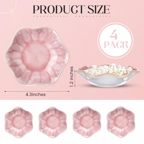 4 Pack Small Jewelry Dish Ceramic Trinket Holder Tray for Rings Earrings Key Bowl Women Mother's Day Wedding Gift(Pink) - color: Pink, style: Ceramic