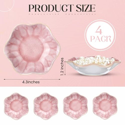 4 Pack Small Jewelry Dish Ceramic Trinket Holder Tray for Rings Earrings Key Bowl Women Mother's Day Wedding Gift(Pink) - color: Pink, style: Ceramic
