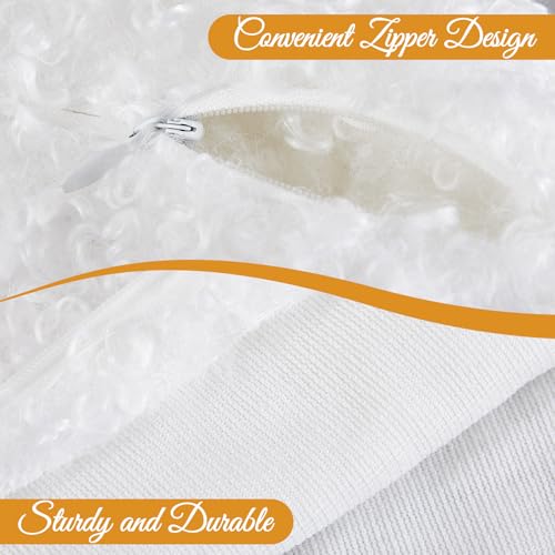 Frienda 14x36 Boucle Lumbar Pillow Cover Cream White Faux Wool Decorative Pillow Cover with Hidden Zipper Soft Textured Long Lumbar Pillowcase for Couch Sofa Bed Modern Home Decor