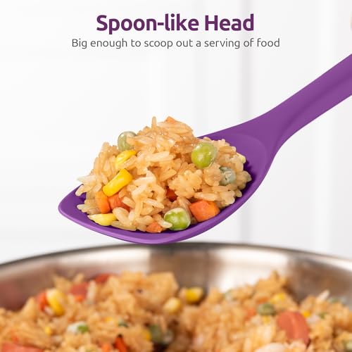 U-Taste 600ºF High Heat 9in Silicone Kitchen Tong and 600ºF Heat Resistat Spatula Spoon Flexible Silicone Cooking Scoop Spoonula (Purple)