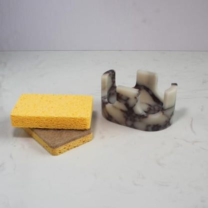 Natural Travertine Marble 2-Slot Sponge Holder for Kitchen Counter, 2-in-1 Stone Drying Rack, Sponge Caddy for Sink Organizer - Calacatta Viola Marble - color: Calacatta Viola Marble