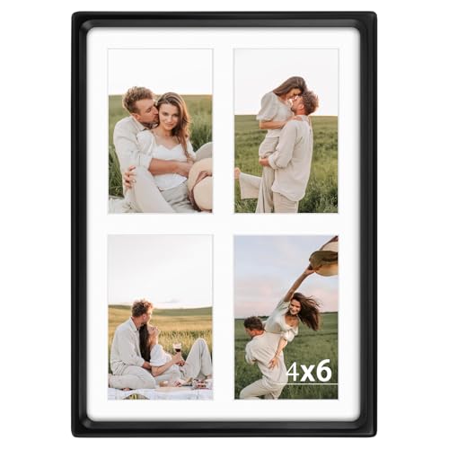 Golden State Art 4x6 Collage Picture Frame,Solid Wood & Real Glass,4 Photos | Multi Picture Frame for (4) 4x6 Photos or One 9.5x13.5 Print - Rounded Corner Design - Collage Wall Decor - Black - color: Black, size: 4 Openings 4x6
