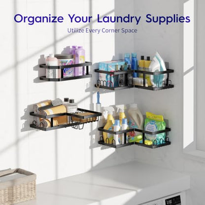 Youvip Corner Shower Caddy-No Drilling Shelves Wall Mounted, Black - color: 5pc-black