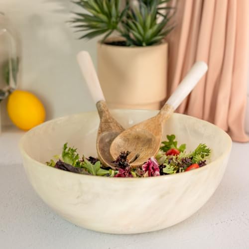 Resin Collection Salad Servers – Cream - color: Acacia Wood