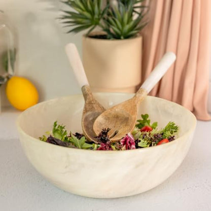 Resin Collection Salad Servers – Cream - color: Acacia Wood