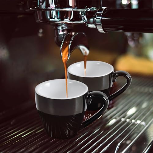 homEdge Porcelain Espresso Shot Cup Set with Saucers and Stainless Steel Spoons - 80 ml / 2.67 oz, Set of 4, Black - color: Black