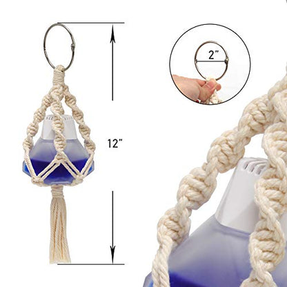 Mini Macrame Plant Hanger, 2 Pcs Plant Holder Car Charm, Handmade Car Rear View Hanging Planter Cotton Rope for Car Home Decorations, 4 Legs, 12 Inch