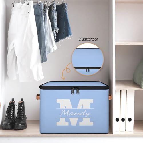 Personalized Storage Basket with Name Initial, Customized Keepsake Box | Foldable Sturdy Large Storage Bin Organizer with Handle Lid Lightweight Waterproof Dustproof, 14"L x 10.2"W x 10.4"H - color: Option 1