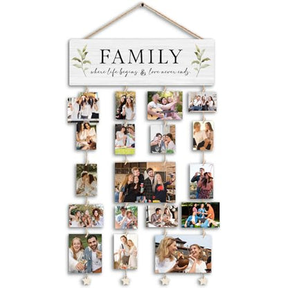 Picture Frames Collage Photo Hanging Display Picture Board Wood Rustic Frames, Where Life Begins & Love Never Ends, Rustic Wooden Farmhouse Family Home Decor - color: Family - Love Never Ends